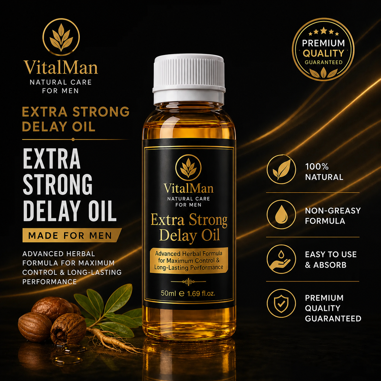 Extra Strong Delay Oil for Men (50ml) – Advanced Herbal Formula for Maximum Control & Long-Lasting Performance | VitalMan