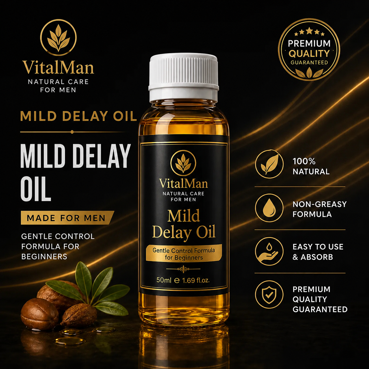 Mild Delay Oil for Men (50ml) – Gentle Control Formula for Beginners | VitalMan