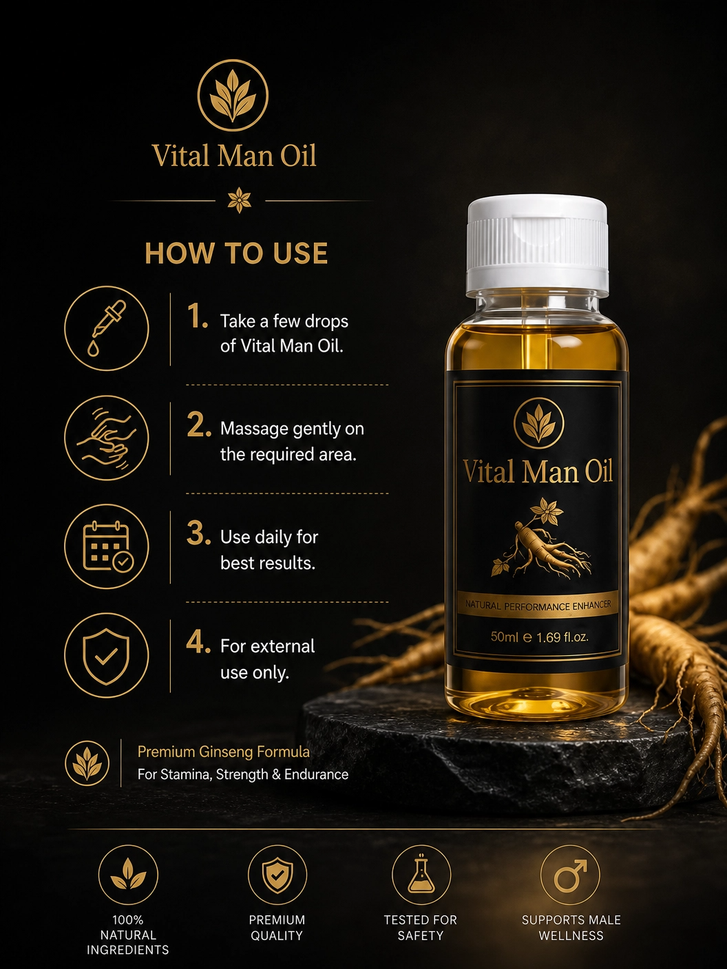 Performance Oil for Men (50ml) – Premium Ginseng Formula for Stamina, Control & Confidence | VitalMan