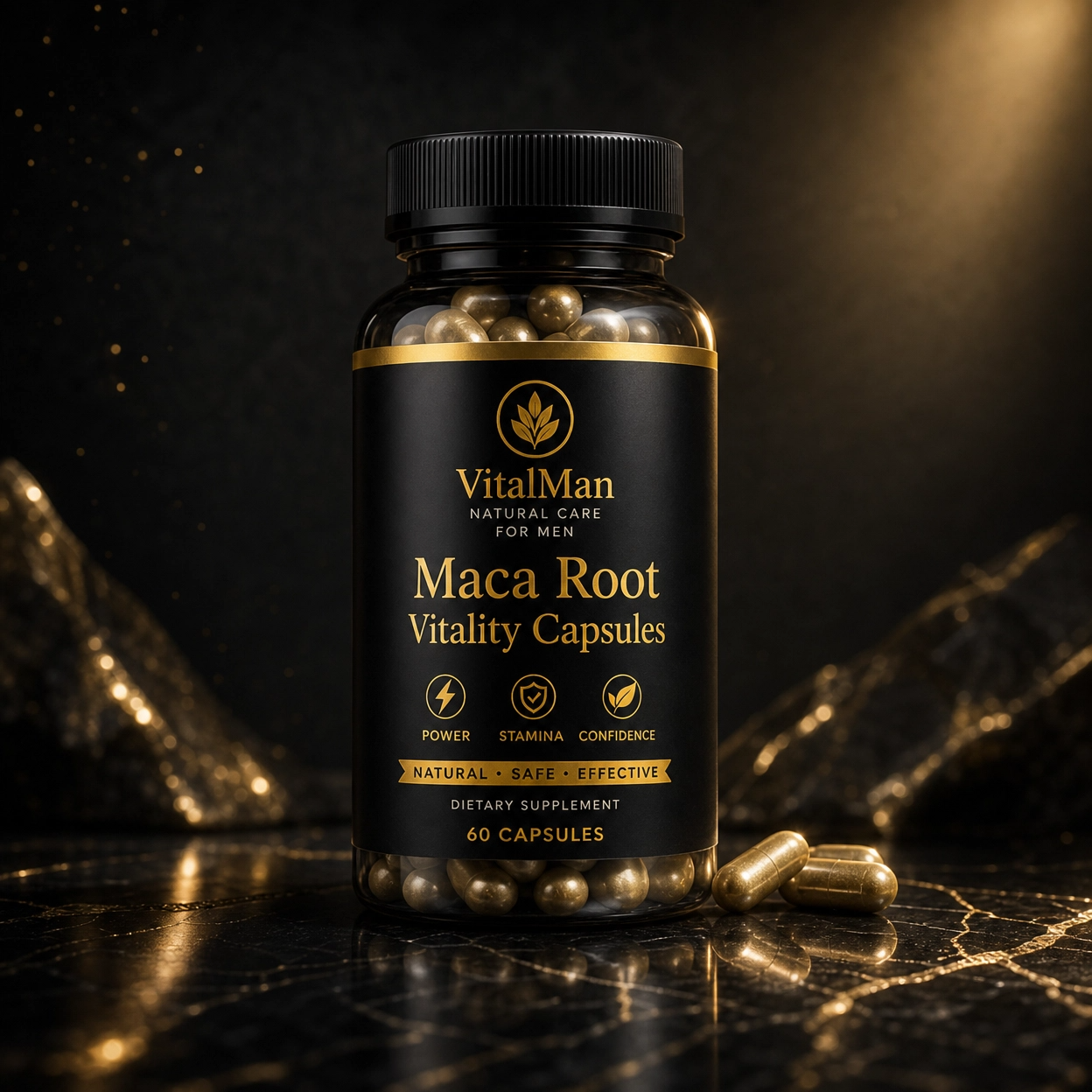 Maca Root Vitality Capsules (60 Capsules) – Premium Herbal Support for Energy, Stamina & Men’s Confidence | VitalMan