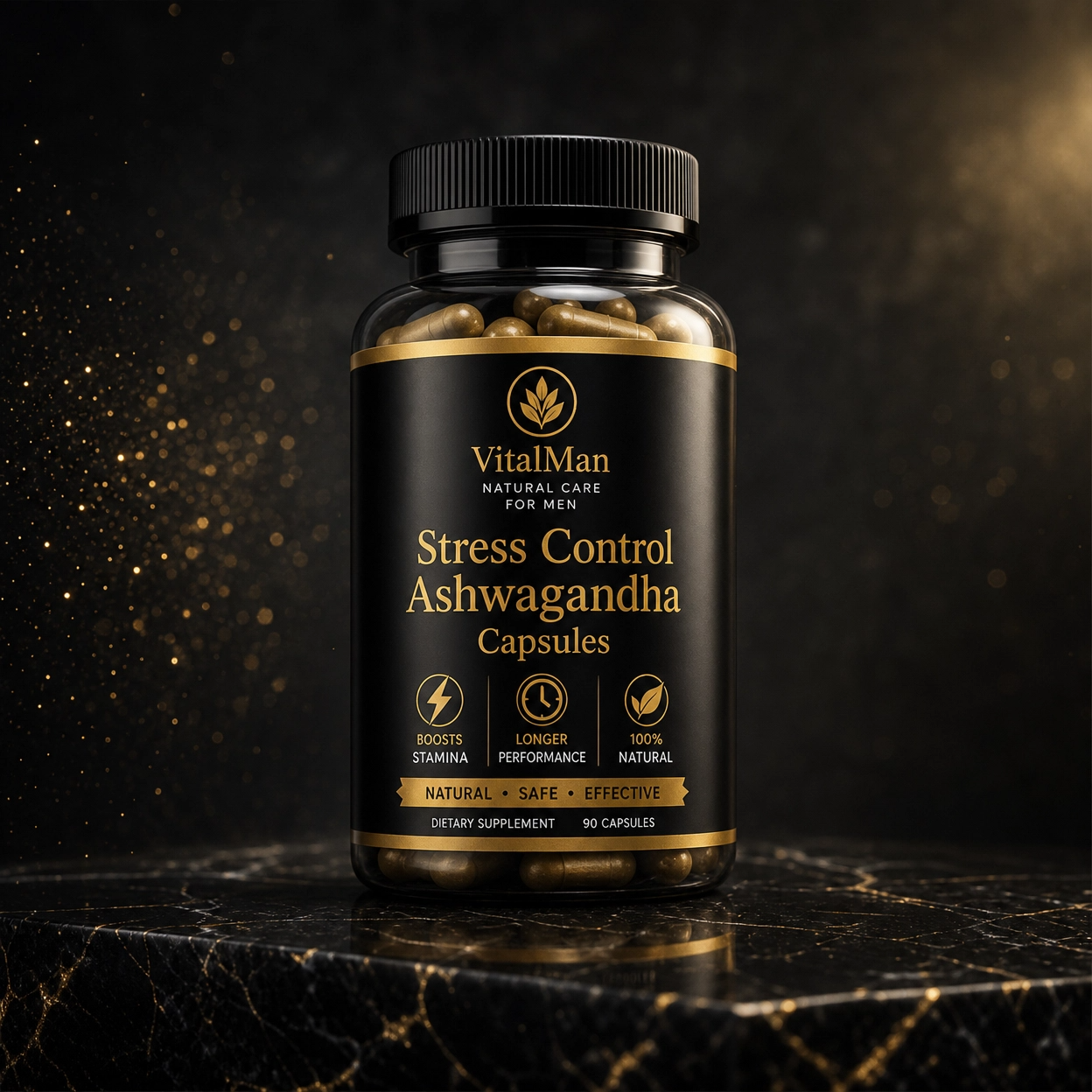 Stress Control Ashwagandha Capsules (60 Capsules) – Premium Herbal Formula for Calm Mind, Focus & Daily Balance | VitalMan