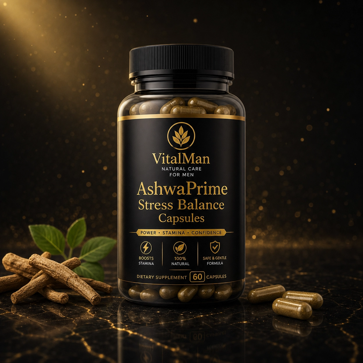 AshwaPrime Stress Balance Capsules – Premium Ashwagandha Formula for Calm Focus, Stress Support & Daily Vitality | VitalMan | 60 Capsules