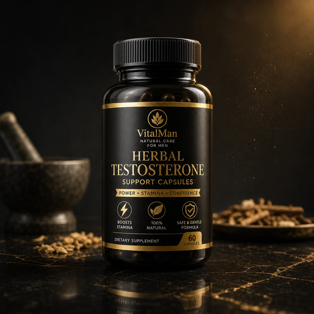 Herbal Testosterone Support Capsules (60 Capsules) – Premium Natural Formula for Men’s Strength, Energy & Vitality | VitalMan