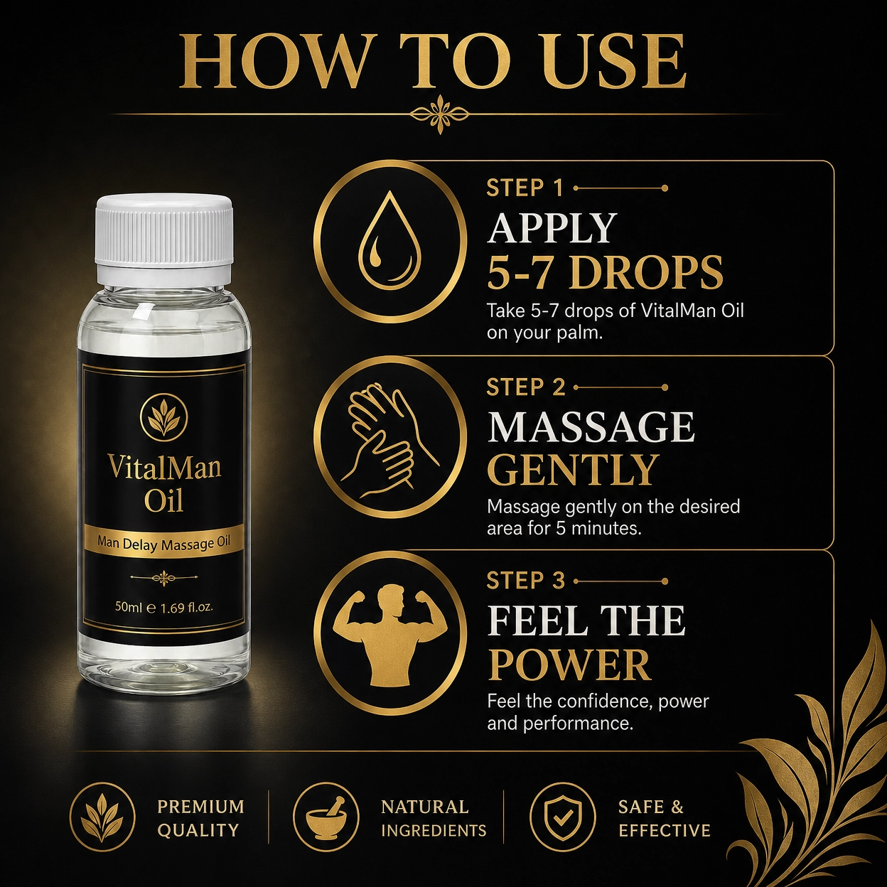 Delay Massage Oil for Men (50ml) – Long-Lasting Performance, Enhanced Control & Confidence | Premium Herbal Blend | VitalMan