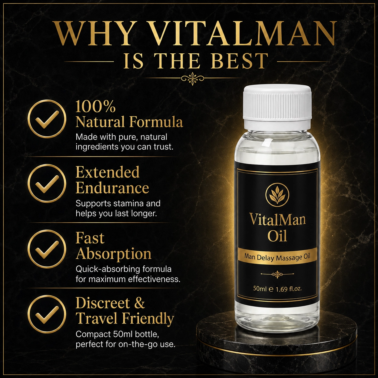 Delay Massage Oil for Men (50ml) – Long-Lasting Performance, Enhanced Control & Confidence | Premium Herbal Blend | VitalMan