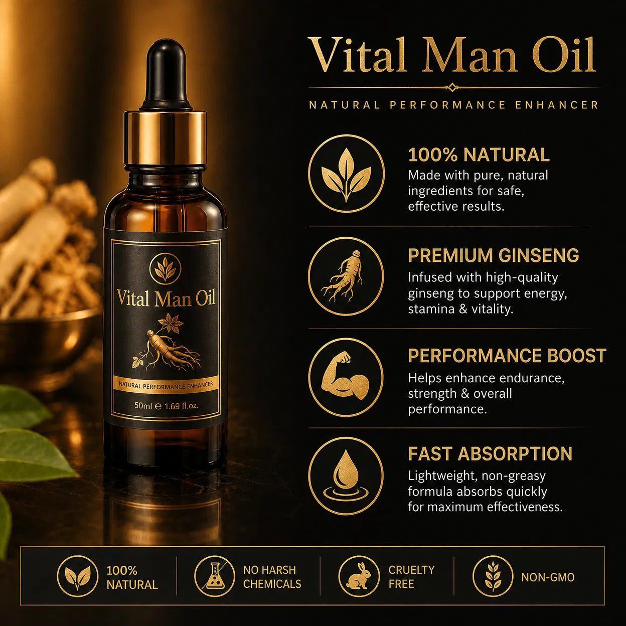 Vital Man Oil - Natural Performance Enhancer for Men (50ml) - Premium Ginseng Formula